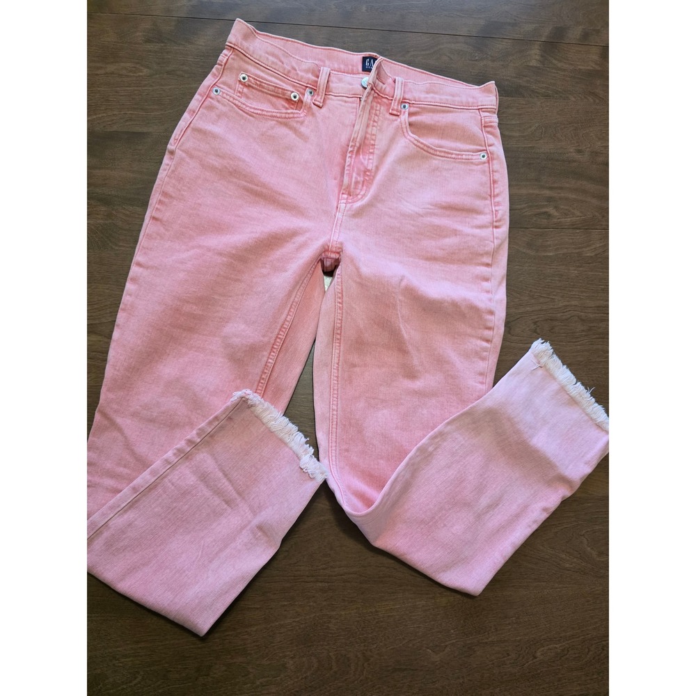 Gap Denim Pink Cigarette Jeans High Rise Frayed Raw Hem Size 6 28 Slim Straight